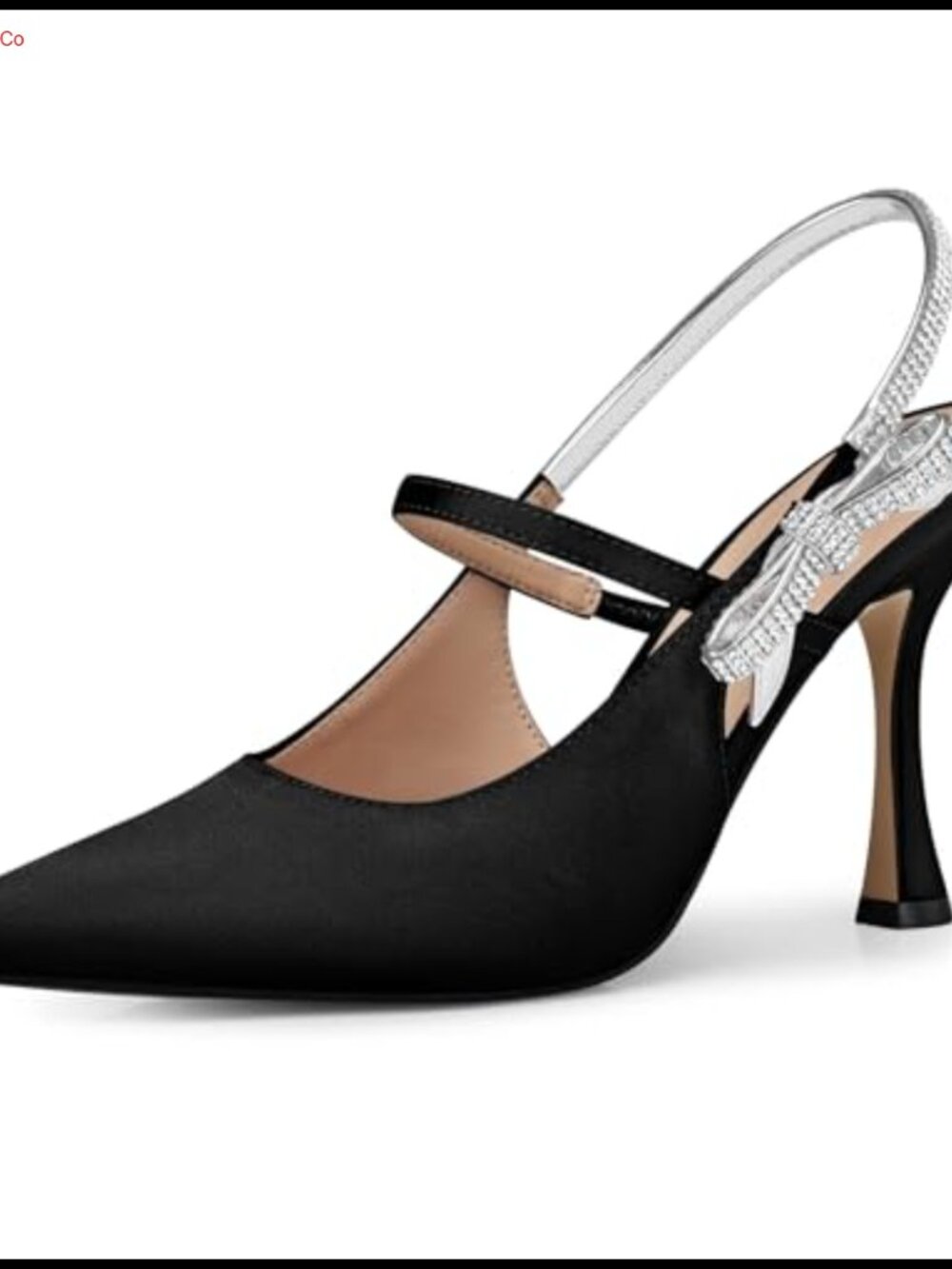 Kitten Heel Pumps Rhinestone Bow Ankle Strap Satin Dress Shoes